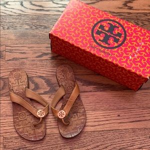 Used Brown Tory Burch Thora Sandals with box